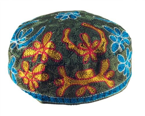 Olive Green Bucharian Hand Embroidered Kippah