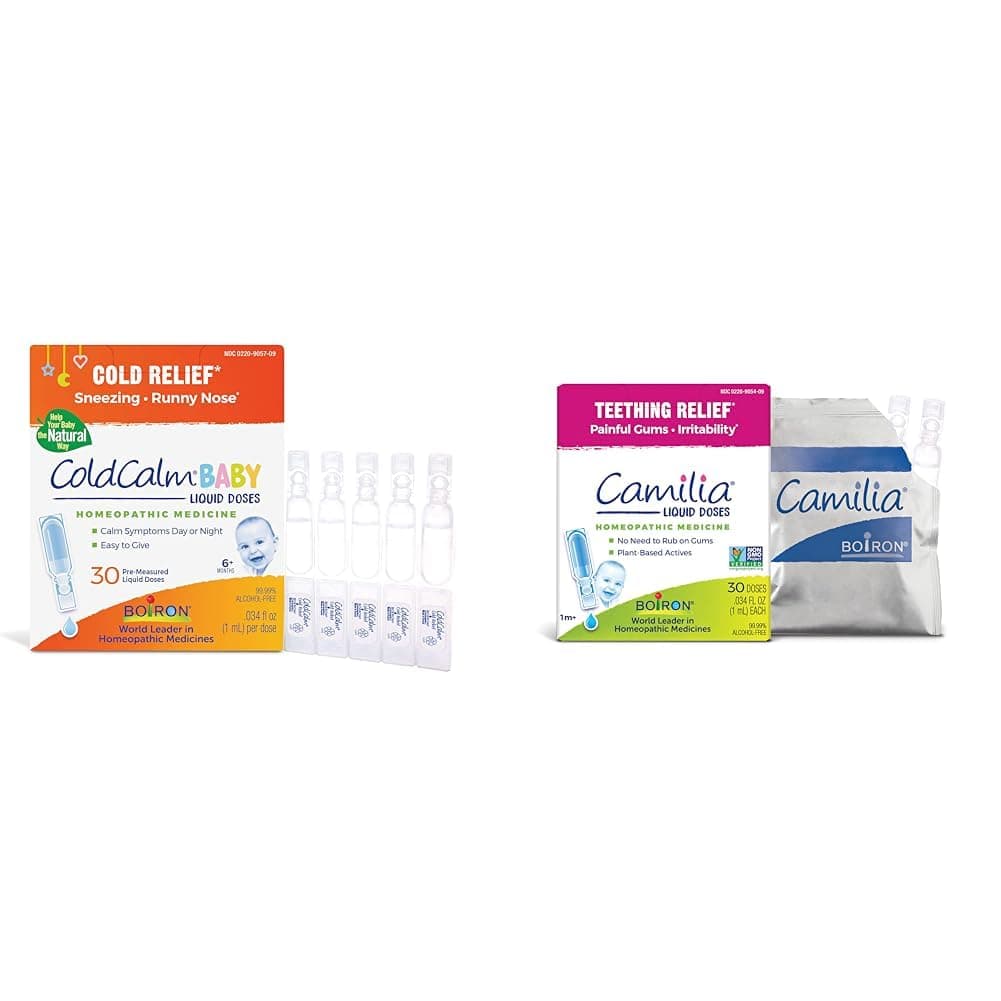 Boiron ColdCalm Baby Single-Use Drops for Relief from Cold Symptoms of Sneezing & Camilia Teething Drops for Daytime and Nighttime Relief of Painful