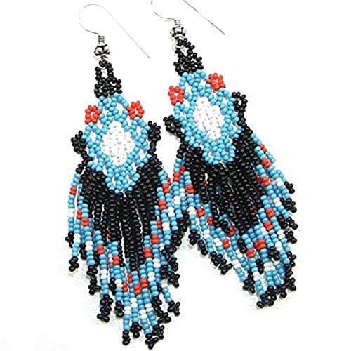 HANDMADE TURQUOISE BLUE BLACK SEED BEADS INDIAN EARRINGS -E-17-SB-18