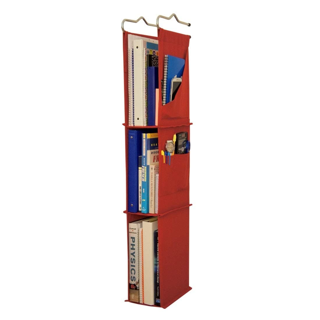 Hanging Locker Ladder Organizer For School, Work, Gym Storage | 3 Shelves | 38” x 5.5” x 9” (Red)