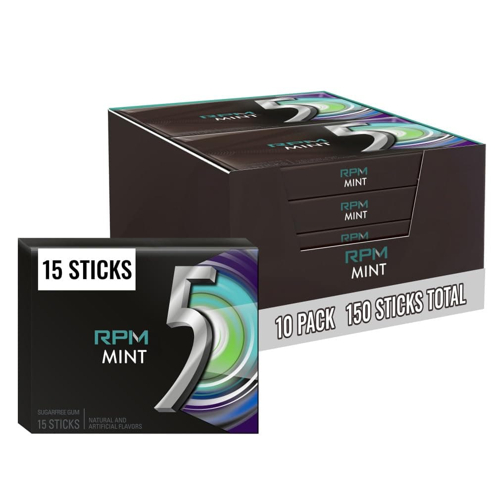 Five Focus Sugar Free Gum Spearmint 15 Piece Pack (Pack of 10) RPM Mint/15 Count (Pack of 10)