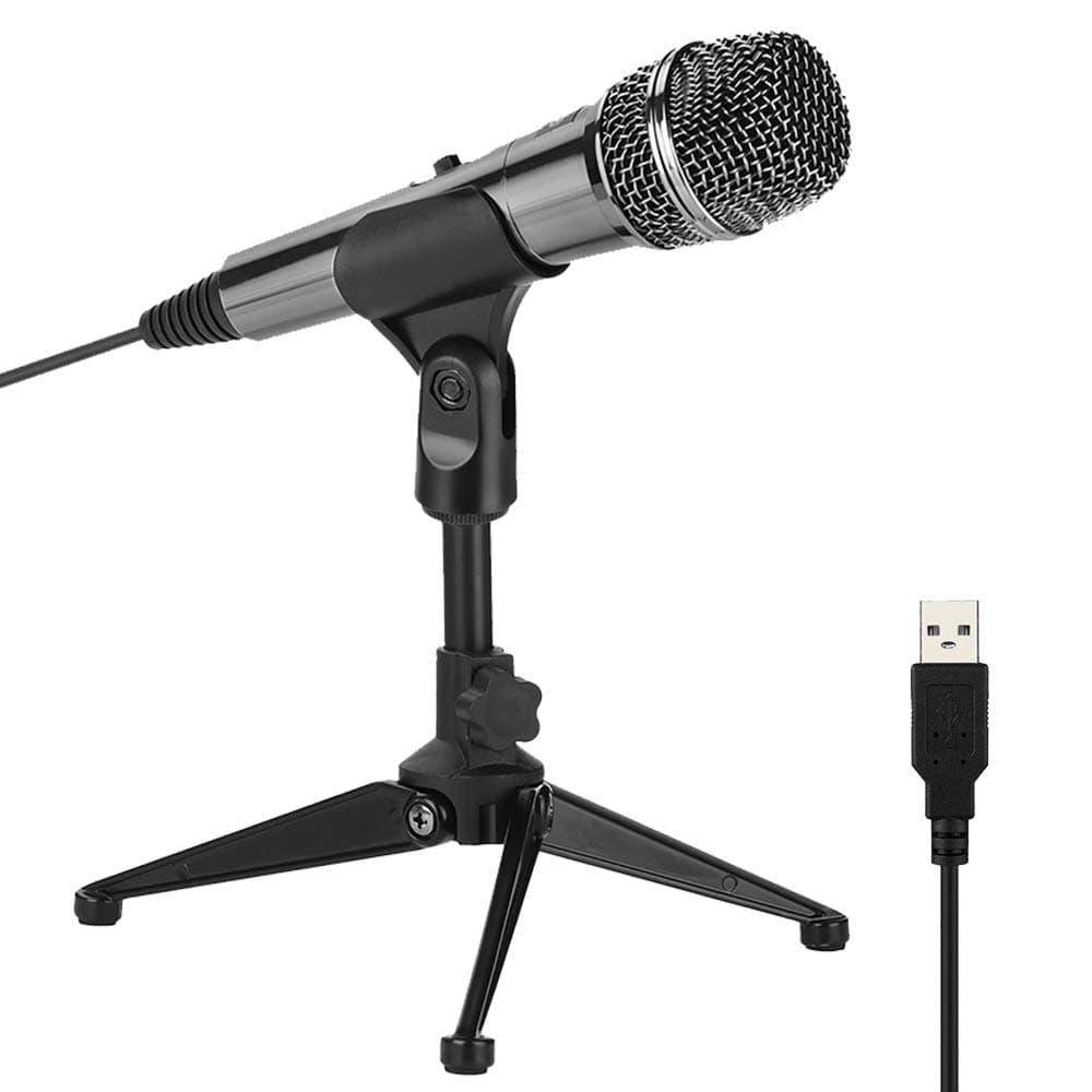 XIAOKOA PC Microphone Plug and Play Recroding Condenser Microphone with Adjustable Height Mic Stand for PC, Laptop and Desktop Online Chatting, Gaming, Public Speaking, Podcasting USB Microphone