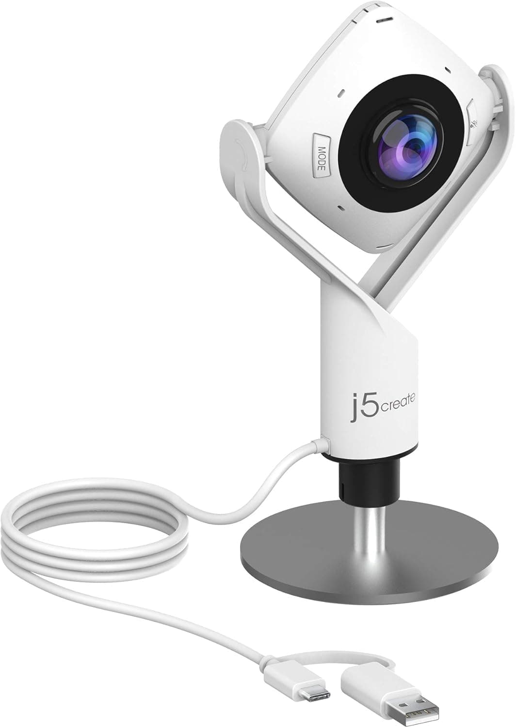 j5create 360° USB Meeting Webcam, Conference Room Camera, 1080p Left & Right Reverse Function, 2 Omnidirectional Microphones, 6 Modes (Panorama, 2 Split, Host, Dual Host, Single, Wide View), Built-in Touch Bar, Plug & Play, Skype, Zoom, Teams, Compatible with Windows/macOS/ChromeOS (Model: JVCU360)