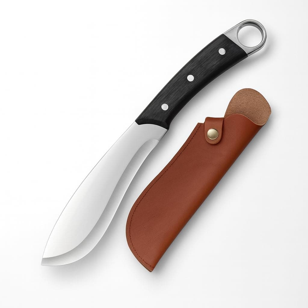 Machado Hand-Sharpened Knife with Leather Sheath - Forged Multipurpose Meat Cleaver Butcher Kitchen Knife