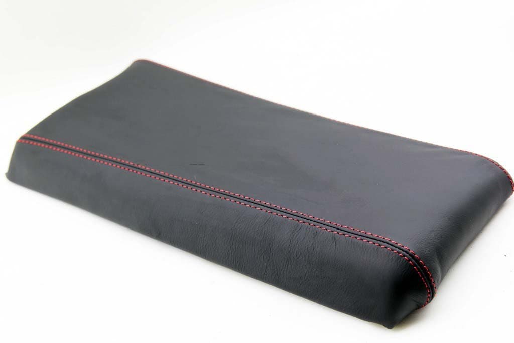 Fits 1990-1996 Corvette C4 Real Black Leather Center Console Lid Armrest Cover with Red stitching. (Skin Only)