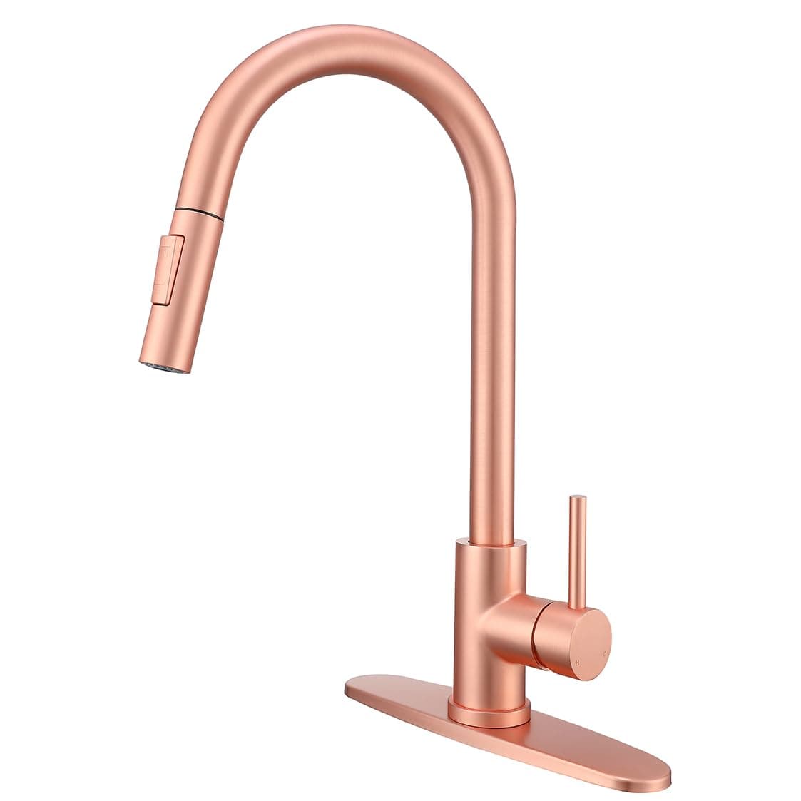 Red Copper Kitchen Faucet, Kitchen Faucet with Pull Out Sprayer and Deck Plate