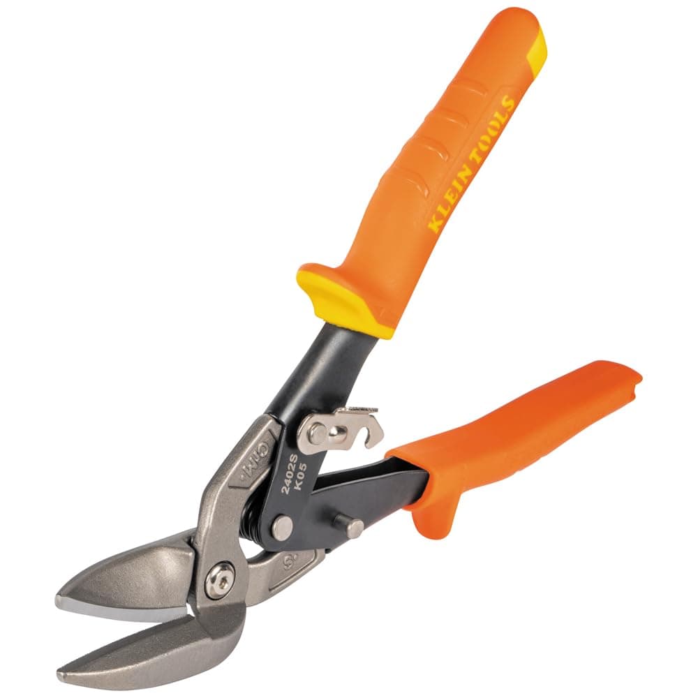 Klein Tools 2402S Straight-Cutting Offset Snips, Aviation Tin Snips with Forged Blade for Precision Sheet Metal Cutting