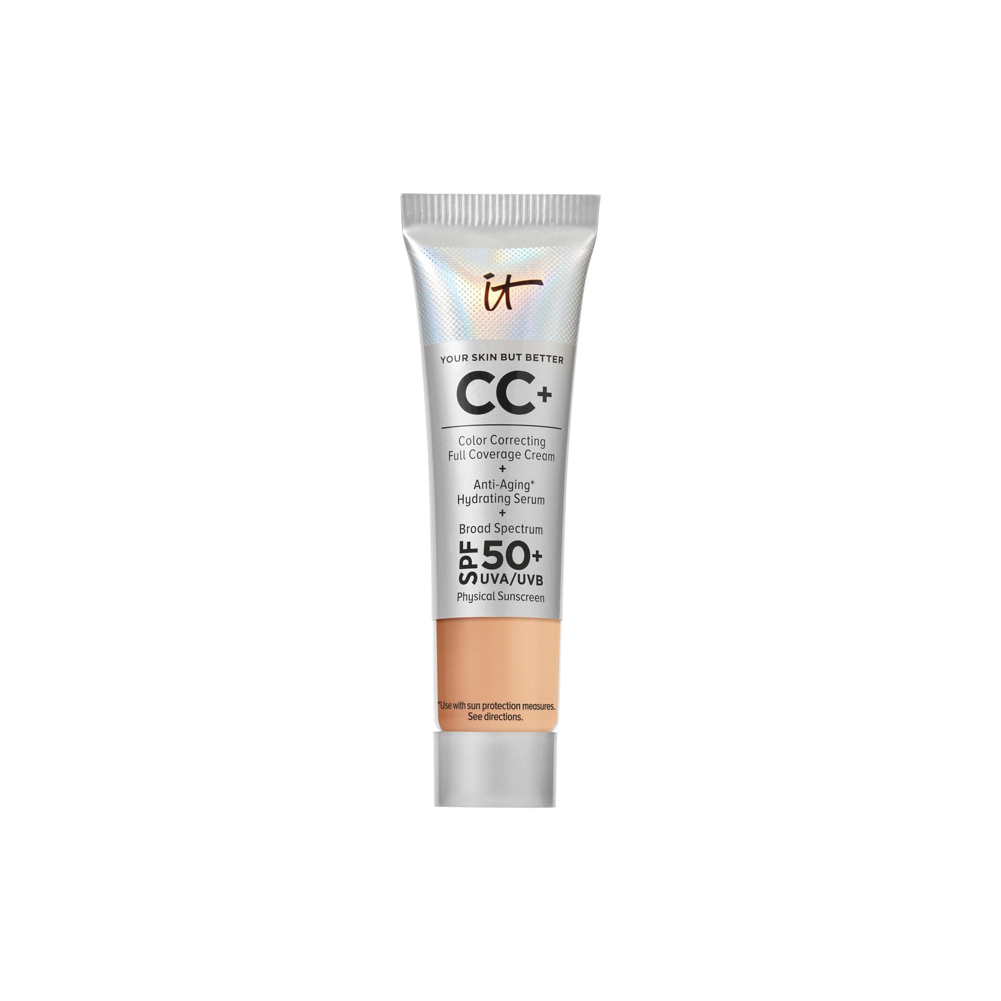 IT Cosmetics CC+ Cream - Natural Full Coverage Foundation With SPF 50+, Color Corrector & Anti-Aging Hydrating Serum, Hyaluronic Acid + Peptides, Lightweight Up To 24H Wear, All Skin Types