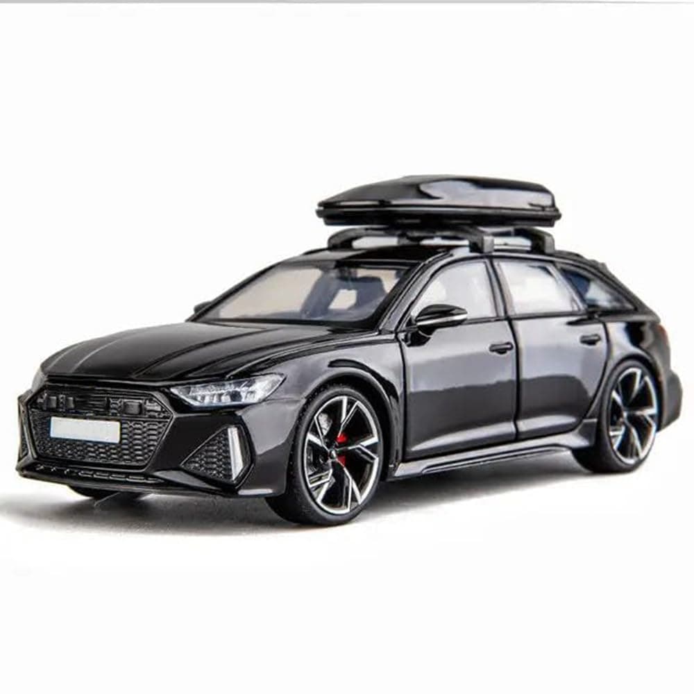 Diecast RS6 Toy Car 1:24 Scale Model,Pull Back Vehicles Alloy Simulation Supercar with Lights and Sound Also for Car Dashboard,Kids,Adult (Black)