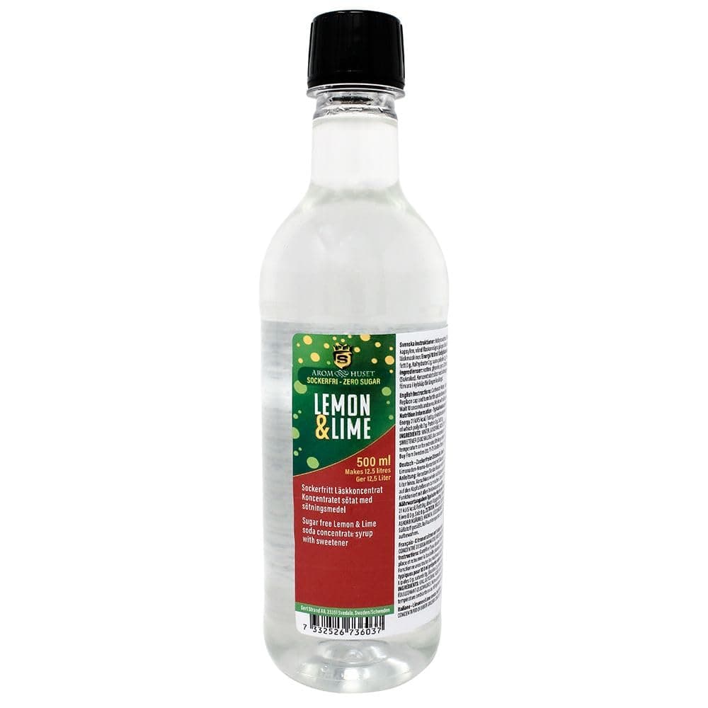 Aromhuset Zero Sugar Lemon Lime Soda Concentrate 500 ml - Makes 12.5 litres - Sugar-Free Soft Drink by Adding Flavouring to Carbonated Sparkling Fizzy Water