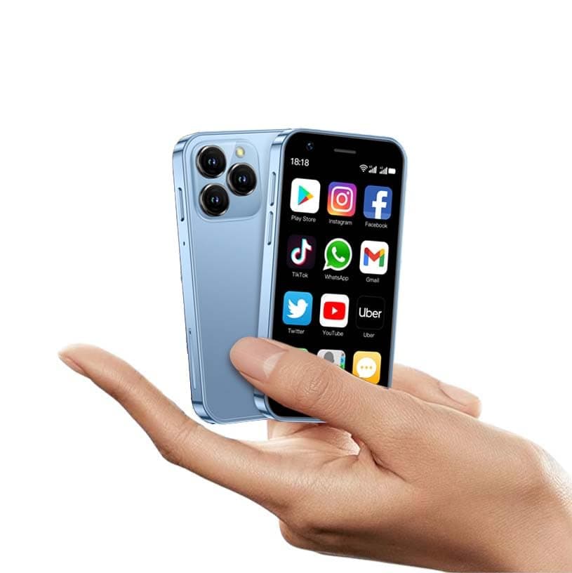 XS16 3.0 inch Mini Smartphone 4G LTE Android 10 Quad Core 2000mAh Type-C Dual SIM Small Mobile Phone (Blue, 3GB RAM 64GB ROM)