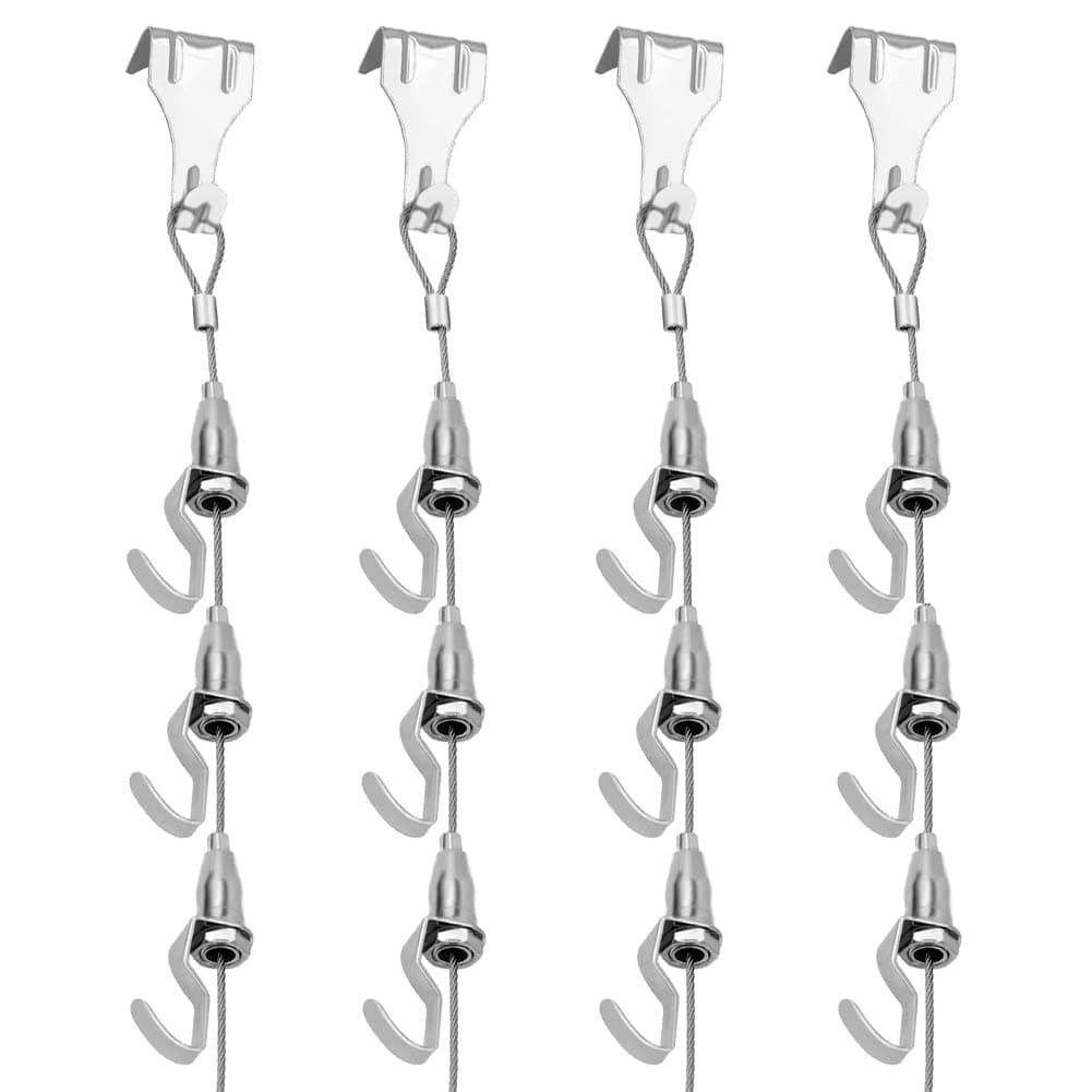 Adjustable Picture Hanging Wire Kit, 4.9ft (1.5m) Picture Rail Hanging System, 66lb Max Load Capacity, Art Picutre Display Rope Hanging Hardware for Exhibition, Art Gallery Display, Mirror, Billboards