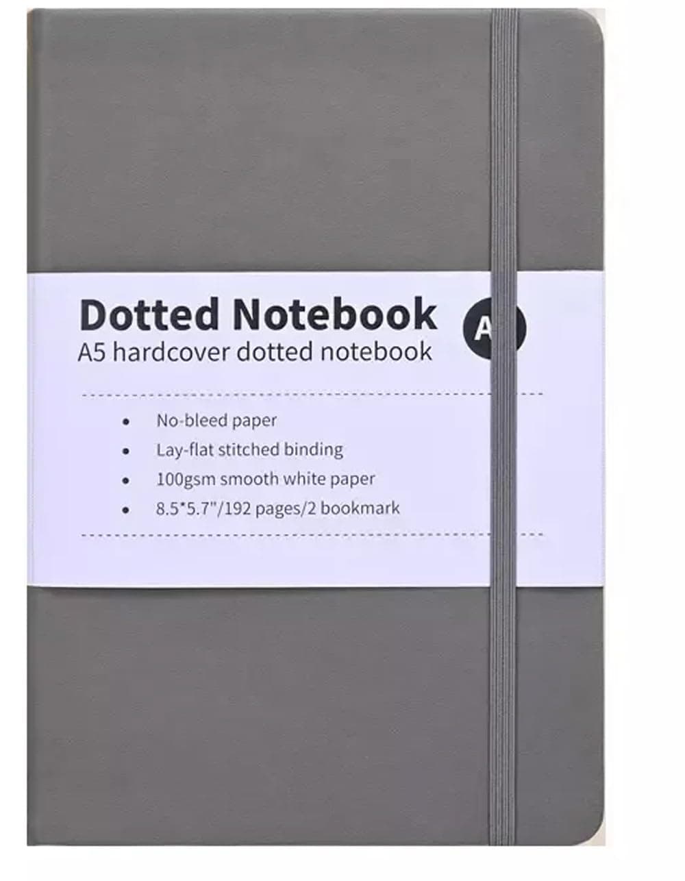 Premify Bullet Dotted Journal A5 Notebook, Hardcover with Thick 120gsm Paper 192 Pages, Elastic Banded for Planning, Study, Travel, Drawing, Sketching and Projects 8.5x 5.7″ (Dark Grey)