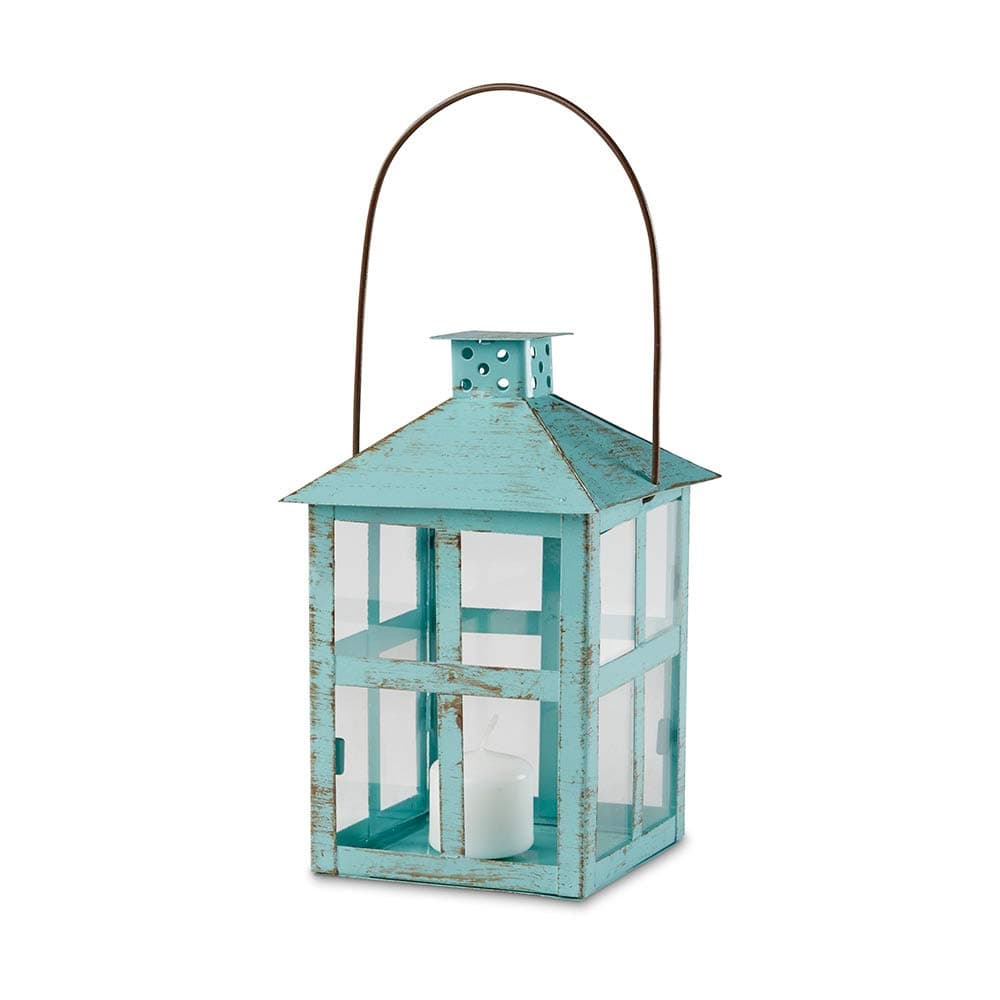 Kate Aspen Vintage Blue Distressed Large Rustic Lantern, 7.5 Inch