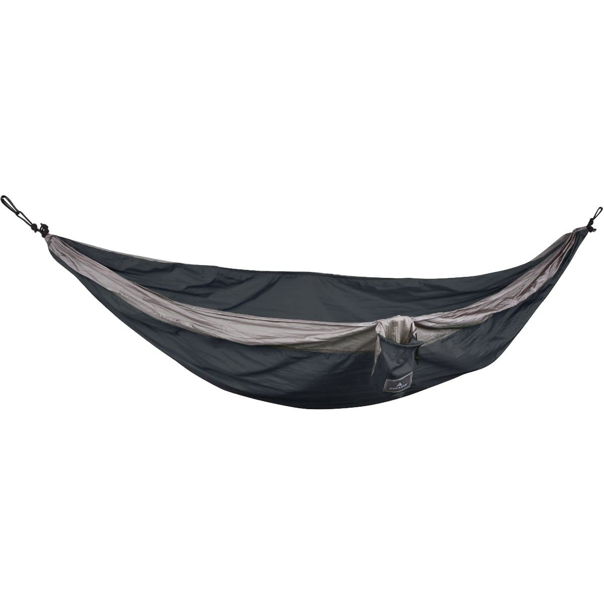 Double Parachute Camping Hammock by Arkadia | Lightweight Nylon, Packable, Great for Travel with free Carabiners and Starter Straps Charcoal/Grey