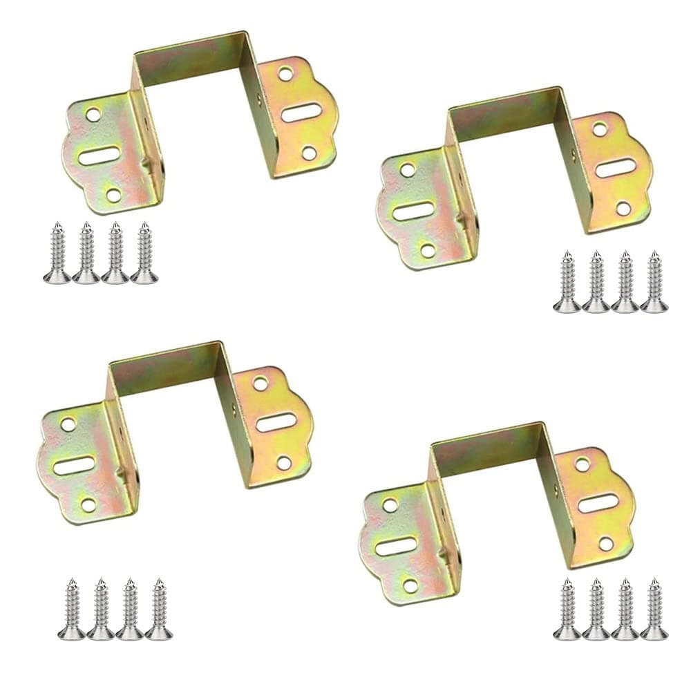 KingYH 4 Pack Metal Bed Rail Square Frame Brackets 40mm U-Shape Bed Hinge Supporters Zinc Plated Rust Proof Heavy Duty Fixing Connector with Screws for Furniture Fixed Bed Hardware Accessories
