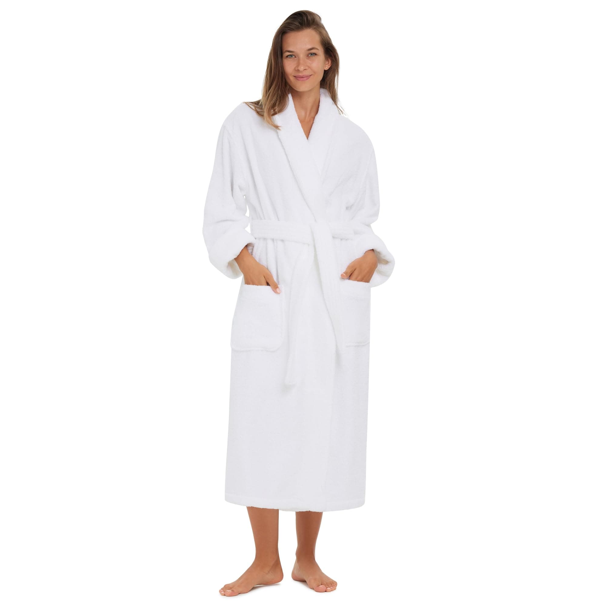 Terry Shawl Collar Unisex Bathrobe – Thick Terrycloth Fabric, Generously Sized Hotel & Spa Robe with Pockets