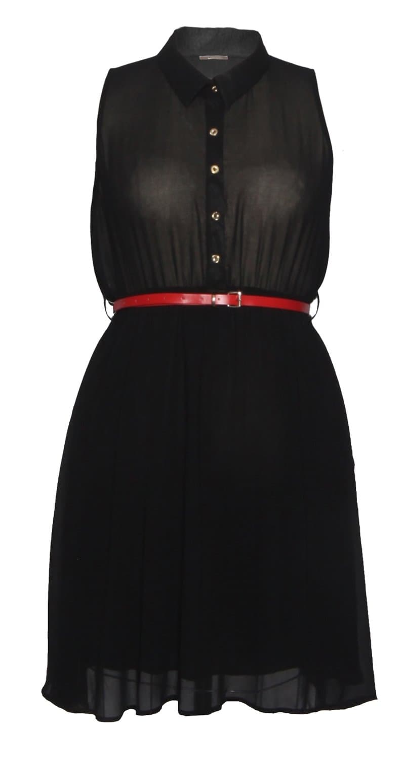 Libian Jr Plus Size Sleeveless Polyester Button Up Dress with Belt