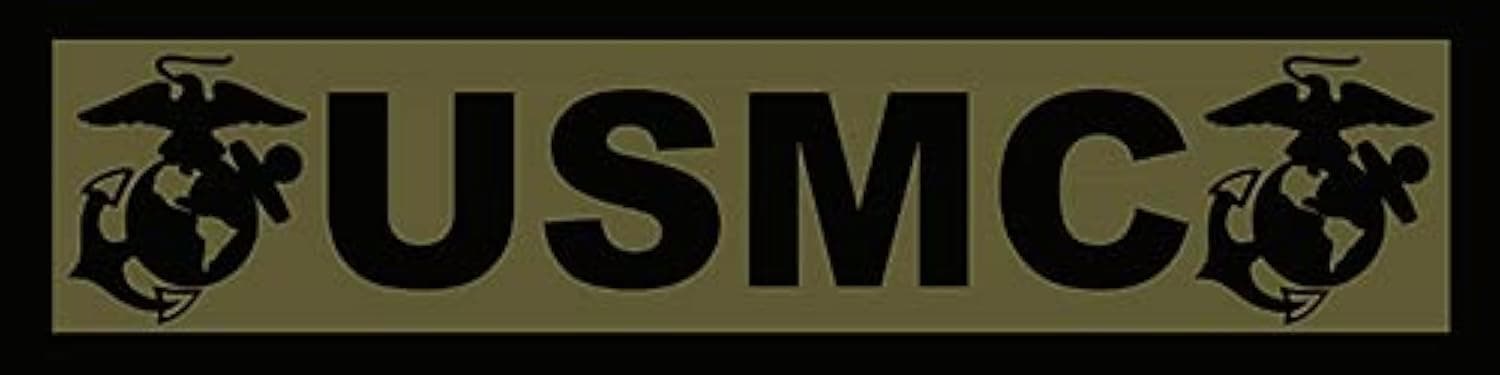 Green USMC Tab Shaped Sticker (USMC Vinyl Decal (1.5 x 6 inch) Officially Licensed by The U.S. Marine Corps