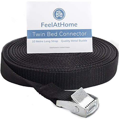 FeelAtHome Strap for Twin Beds - Twin to King Bed Strap - Twin Bed Connector for Converting Twin to King or Twin XL to King - 33ft Long Bed Connector Strap with Metal Buckle - Twin Bed Joiner (Black)