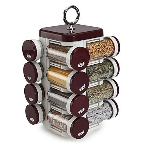 Pebbleyard Jvs Plastic Spice Rack, 100 ml, 16-Piece, Brown