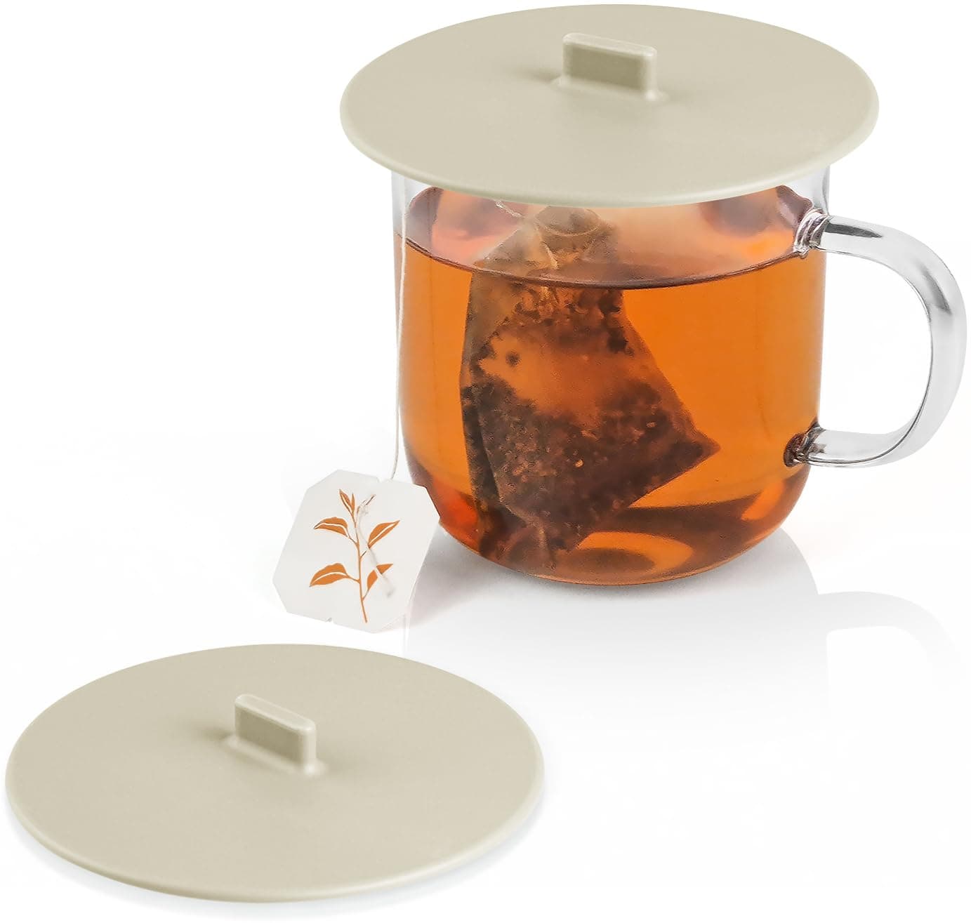 Carrotez Silicone Cup Covers for Drinks, 3.9 Inch Reusable Silicone Mug and Cup Lids for Steeping Coffee and Tea, Set of 2 - Cream