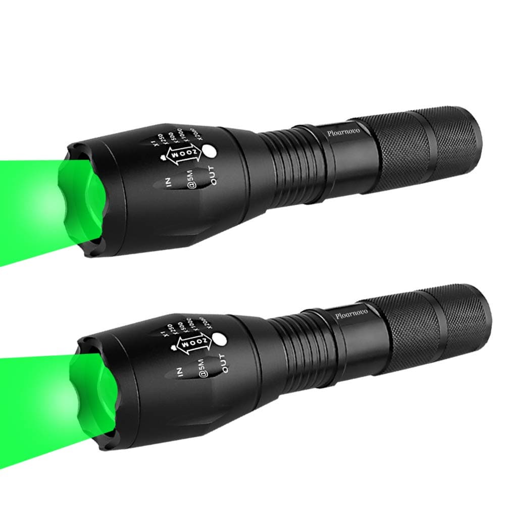 Green Hunting Flashlight Green LED Flashlight Green Handheld Light - Zoomable, Water & Shock Resistant Night Hunting Lights For Fishing Hog Pig Coyote Varmint Predator Rifle (2 pack)