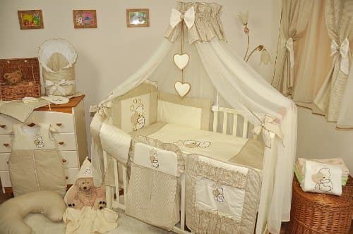 MDSS Luxery 7 pcs BABY BEDDING SET/BUMPER/DRAPE/HOLDER fits to Cot Bed - 140x 70cm - Beige/Tan