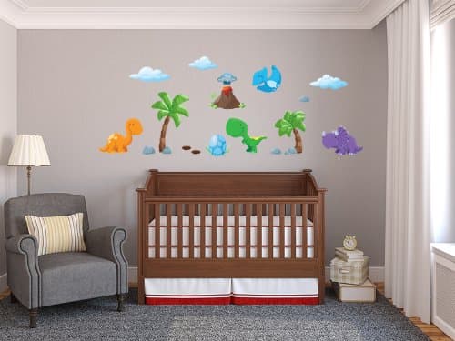 Dinosaur Fabric Wall Decals - Standard Sized - T Rex, Brontosaurus, Pterodactle, Triceratops, Volcano, Trees, Dinosaur Egg and More