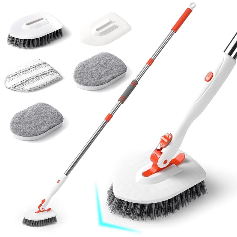 Onewly Shower Scrubber with Long Handle, 4 in 1 Bathroom Cleaning Brush with 24"-53" Extand Handle, Cleaning Supplies for Kitchens, Sinks, Toilets, Floors, Baseboards, Windows and Corners