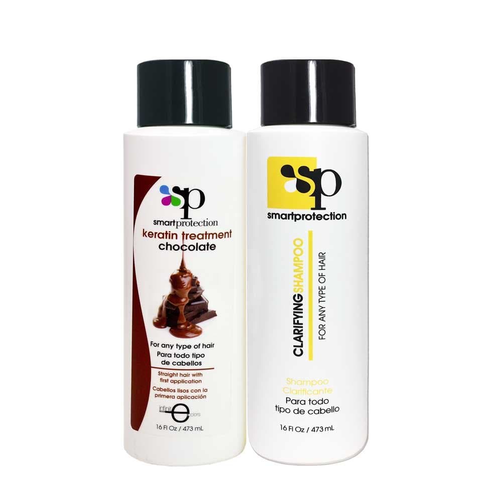 Chocolate Medium Strength Keratin Treatment with Clarifying Shampoo 16oz by Smart Protection