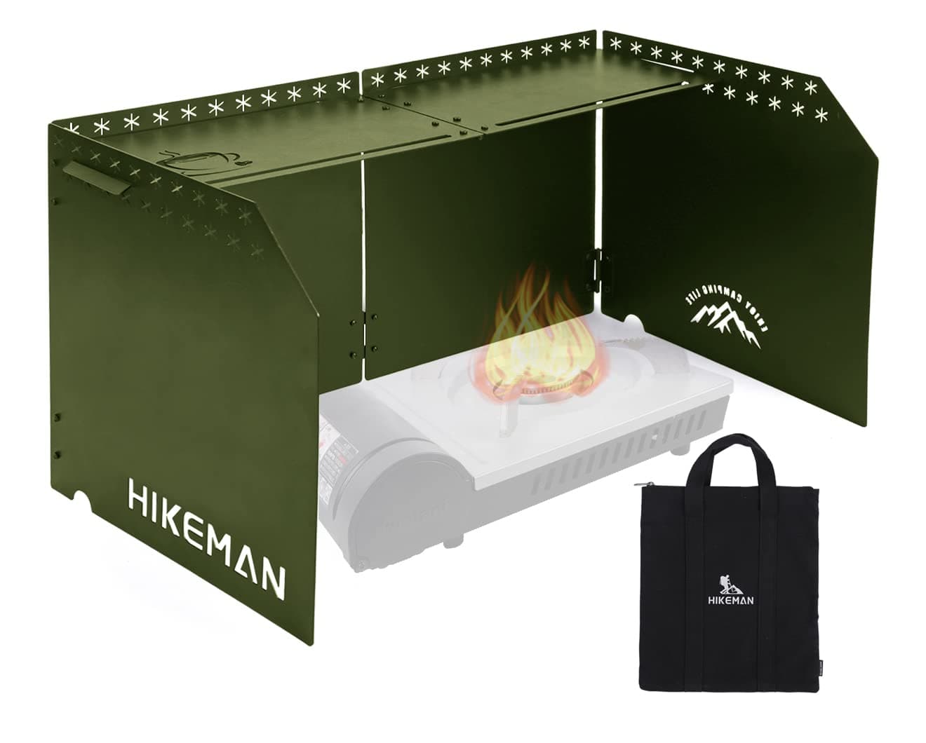 HIKEAMN Gas Stove Windshield - Folding Camping Stove Windshield Cooker WindScreen With a Storage Bag for Camping,Hiking,Picnic,Cooking(Army Green)