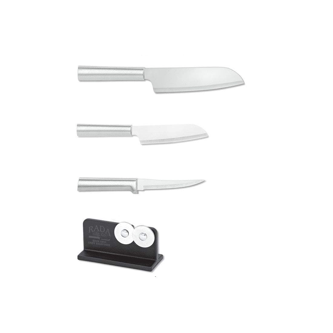 Cutlery Starter Kit 4-Piece Set – Includes Super Parer, Cook’s Utility Plus Quick Edge Knife Sharpener, Brushed Aluminum Handles