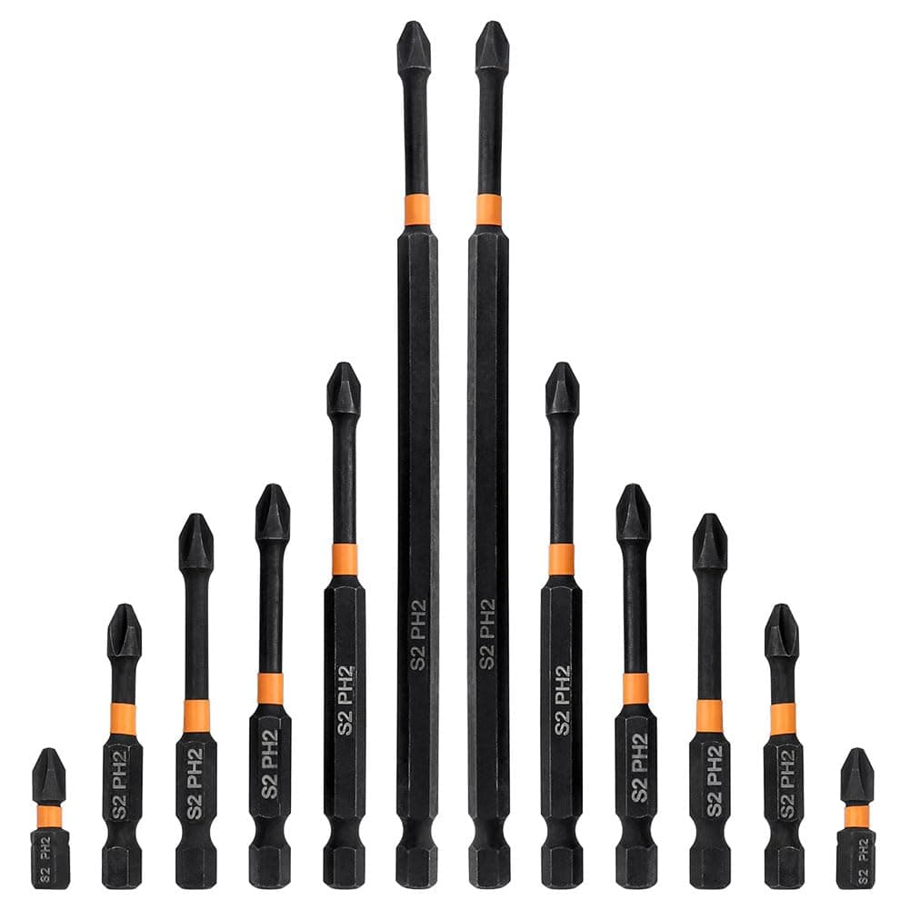 Yakamoz Impact Phillips Screwdriver Bit Set 12 Pcs Ph2 Magnetic Driver Bits 1/4 Hex Shank Cross Head Impact Driver Bit | 1-6 Inch