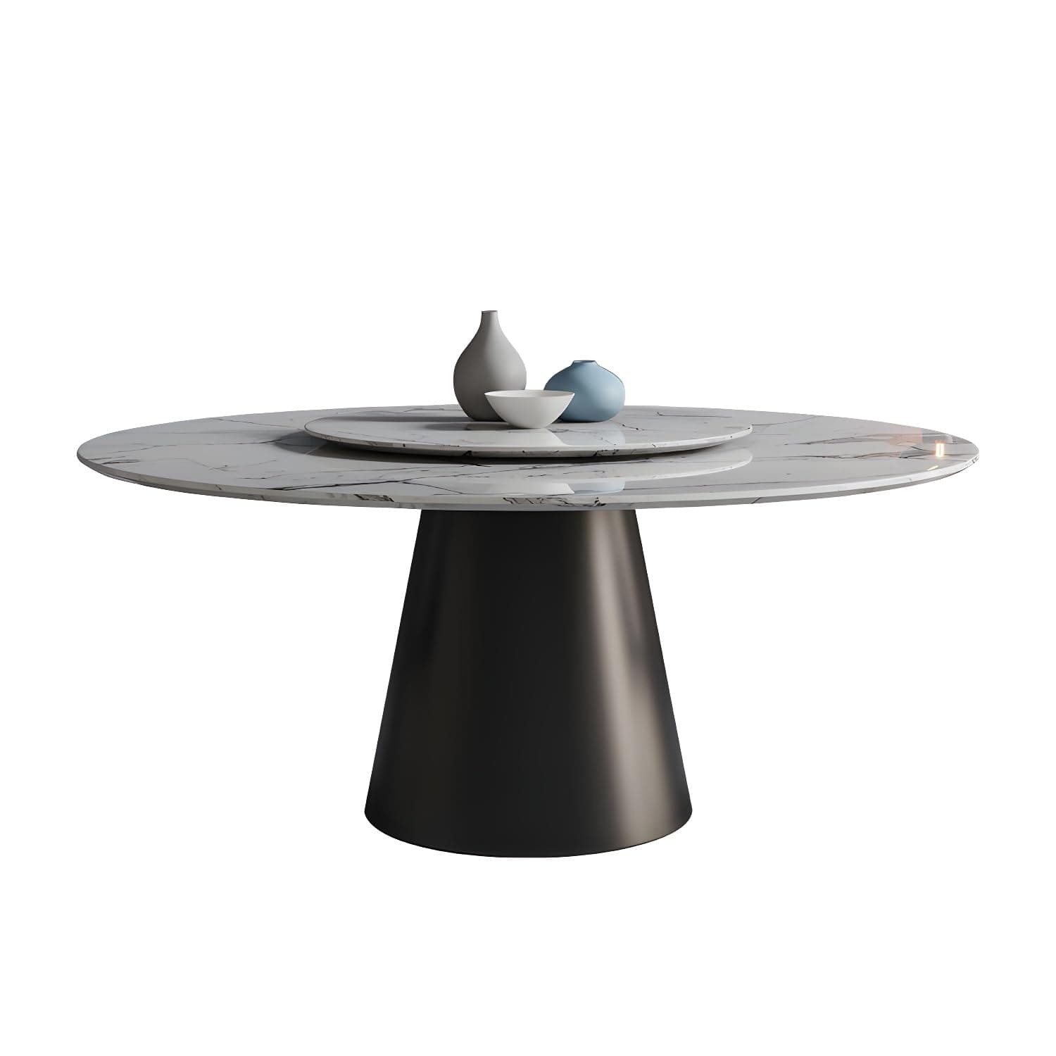 LITFAD Round Dining Table with Slate Table Top Modern Rotating Restaurant Table Sintered Stone Dining Room Table with Lazy Susan for Home - (Table only, not Including Chairs) 71" L x 71" W x 29.5" H