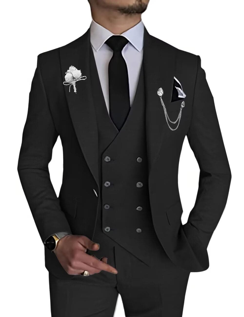 Mens 3 Piece Suit Slim Fit One Button Double Breasted Blazer Vest Pants Set Prom Suits for Men Wedding