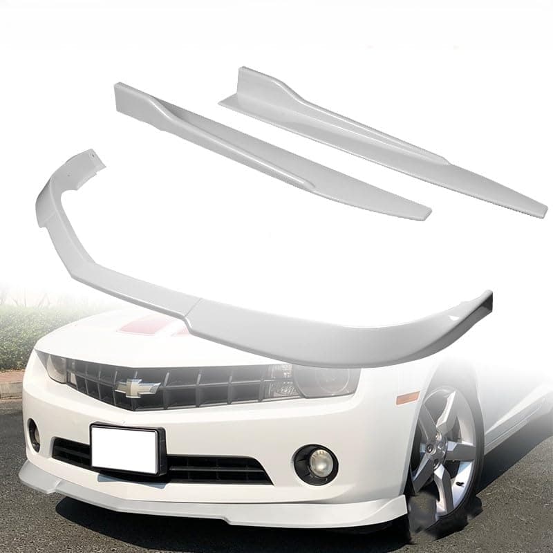 5pcs Combo Front Bumper Body Kit Lip + Side Skirt Extensions Diffuser Compatible with 2010-2013 Chevy Camaro V6 Model Only (Painted White)