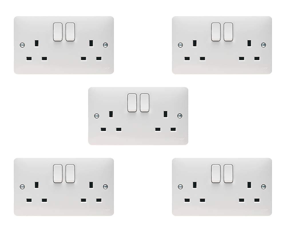 5 PACK - Hager 13A 2 Gang Double Pole (Dual Earth) Switched Socket - Sollysta Range (5)