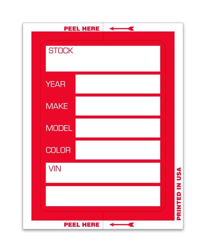 Kleer-Bak Large Stock Stickers - Clear-Back Boldly Printed, Secure Adhesion, Improved Design - Ideal for Car Dealerships, Boost Visibility and Organization - Red, Pack of 200