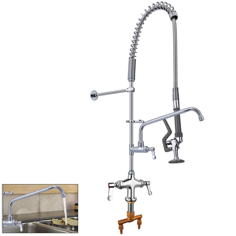 YooGyy Commercial Sink Kitchen Faucet Pull Down Pre-rinse Sprayer 4'' Distance Deck Mount 48'' Height with add-on Swing Spout, Chrome Finished