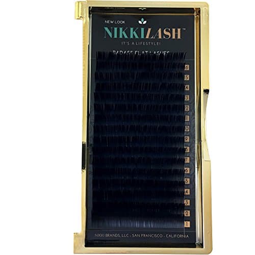 NIKKILASH BADASS FLAT LASHES - Ellipse Flat D-Curl Eyelash Extensions | 16-Rows Deep Rich True Black Flat Lashes - Thickness: 0.15mm - Length: 16mm