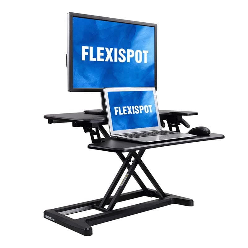 FLEXISPOTMotorized Standing Desk Converter Wide Electric Stand up Desk Riser for Monitor and Laptop,Black Height Adjustable Desk for Home Office (صغير)