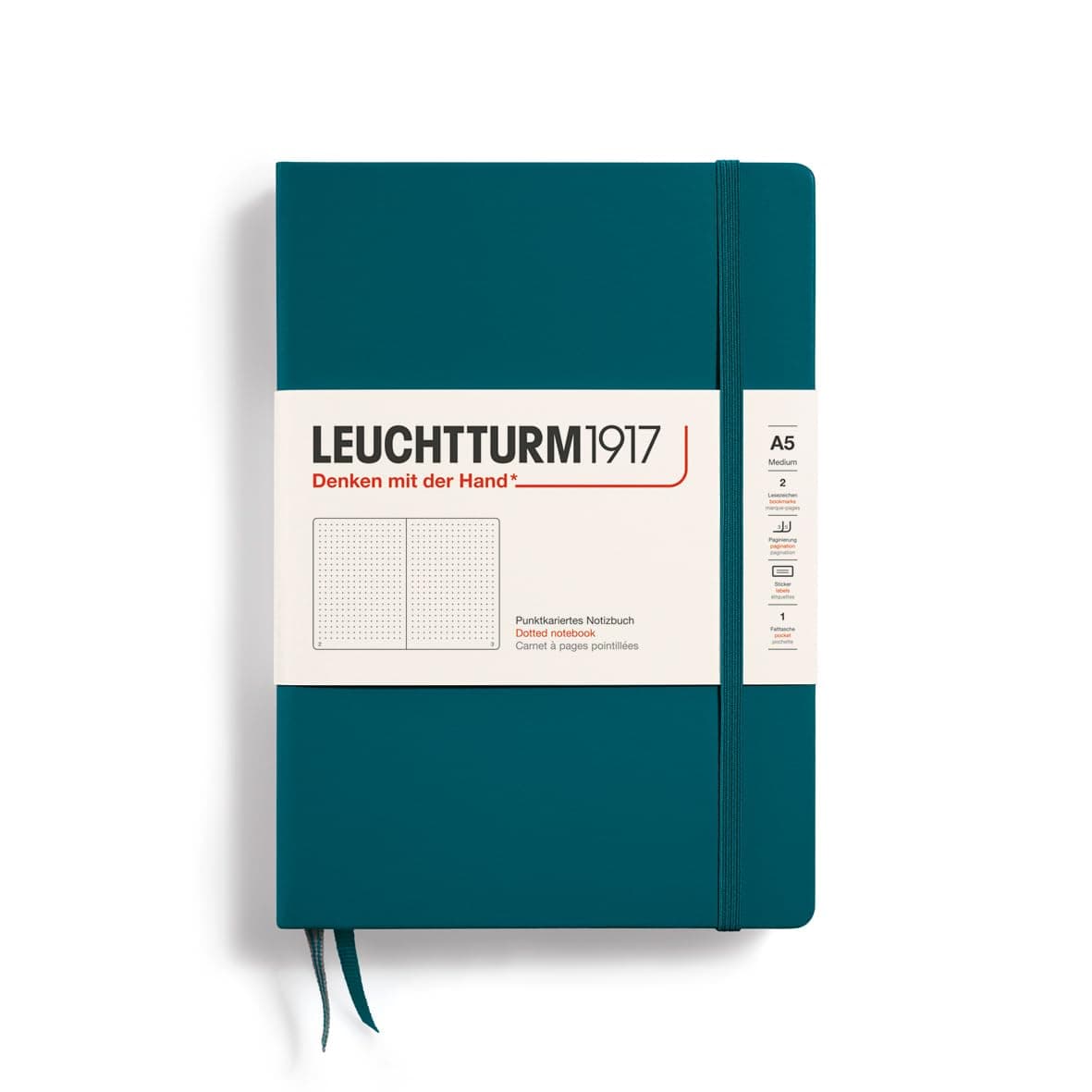 LEUCHTTURM1917 - Notebook Hardcover Medium A5-251 Numbered Pages for Writing and Journaling (Pacific Green, Dotted)