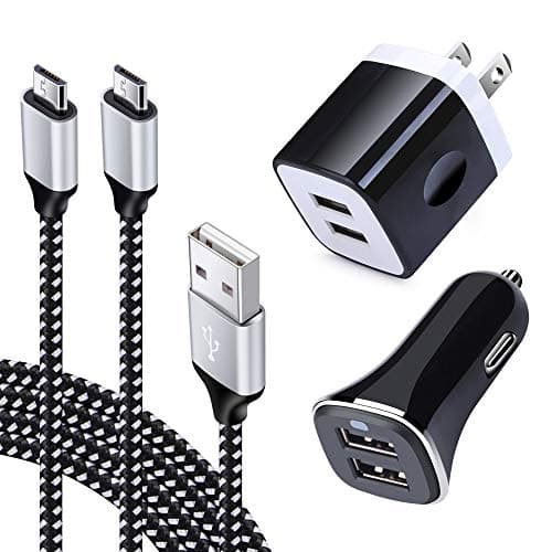 Dual USB Car Phone Charger Adapter Plug Android Wall Charger Port 6FT Micro USB Cord Cable for Samsung Galaxy S7 S6 Edge A10s A10 J3 J7 Crown J7 Sky J7 Star Prime LG K50 K40 V10 K10