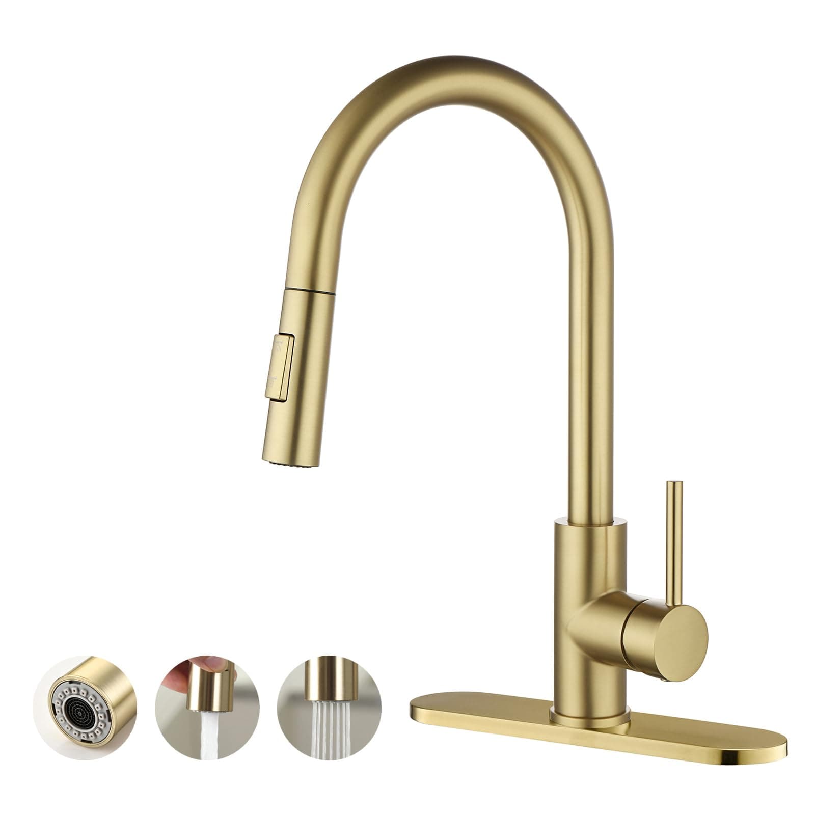 Havin Gold Kitchen Faucet with Pull Down Sprayer, High Arc Stainless Steel Material, with cUPC Ceramic Cartridge,with 10" Deck Plate,Fit for 1 or 3 Holes Kitchen Sink or Laundry Sink,Brushed Gold