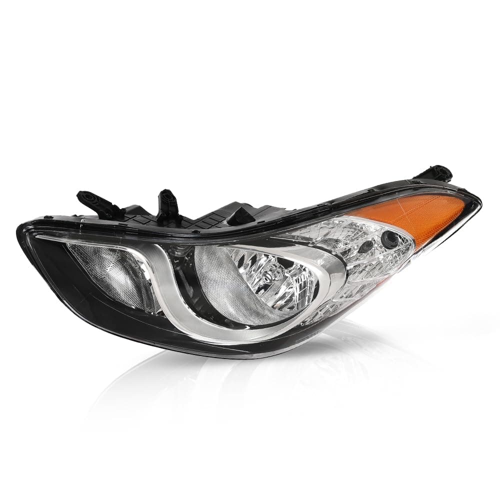G-PLUS Headlight Left Driver Side Halogen Compatible with Elantra 2011-2013 921013Y000, HY2502161 Clear Lens Chrome Housing Amber Reflector