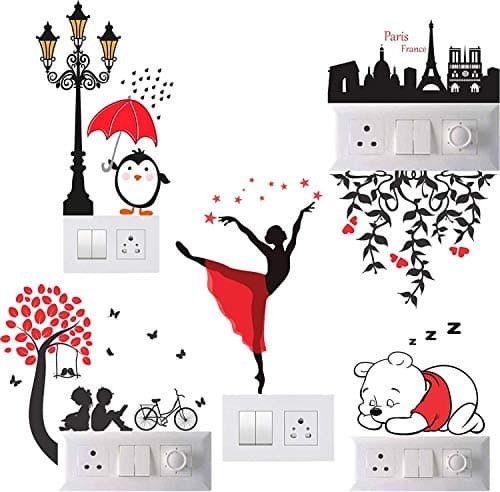 Decals Creation Vinyl Self-Adhesive Multicolor Switch Board Wall Sticker Standard Size Switch Sticker - Pack of 1(6 Stickers)26x4x4cms