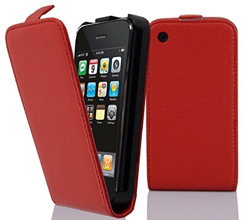 cadorabo Case works with Apple iPhone 3 / iPhone 3GS in CANDY APPLE RED - Flip Style Case made of Structured Faux Leather - Wallet Etui Cover Pouch PU Leather Flip