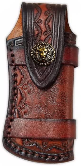 Omesio Pocket Knife Sheath, 4.53" Folding Leather Case, Horizontal Belt Sheath