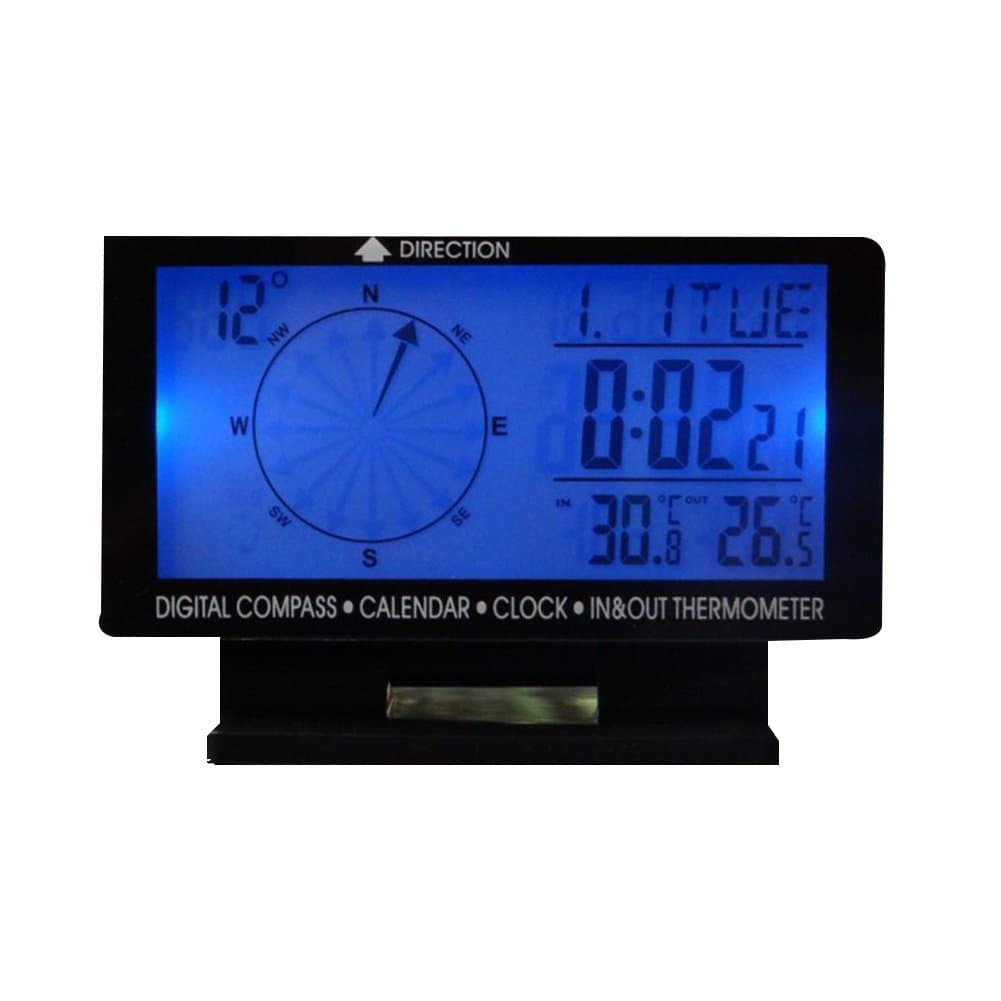 XUNQI 4.6" LCD Display Screen Car Digital Compass,Calendar,Clock,In & Out Thermometer With Blue Backlight 12V